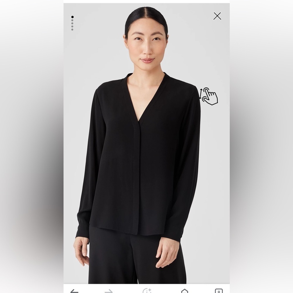 EILEEN FISHER Black V Neck Long Sleeve Wrap Blouse XSmall